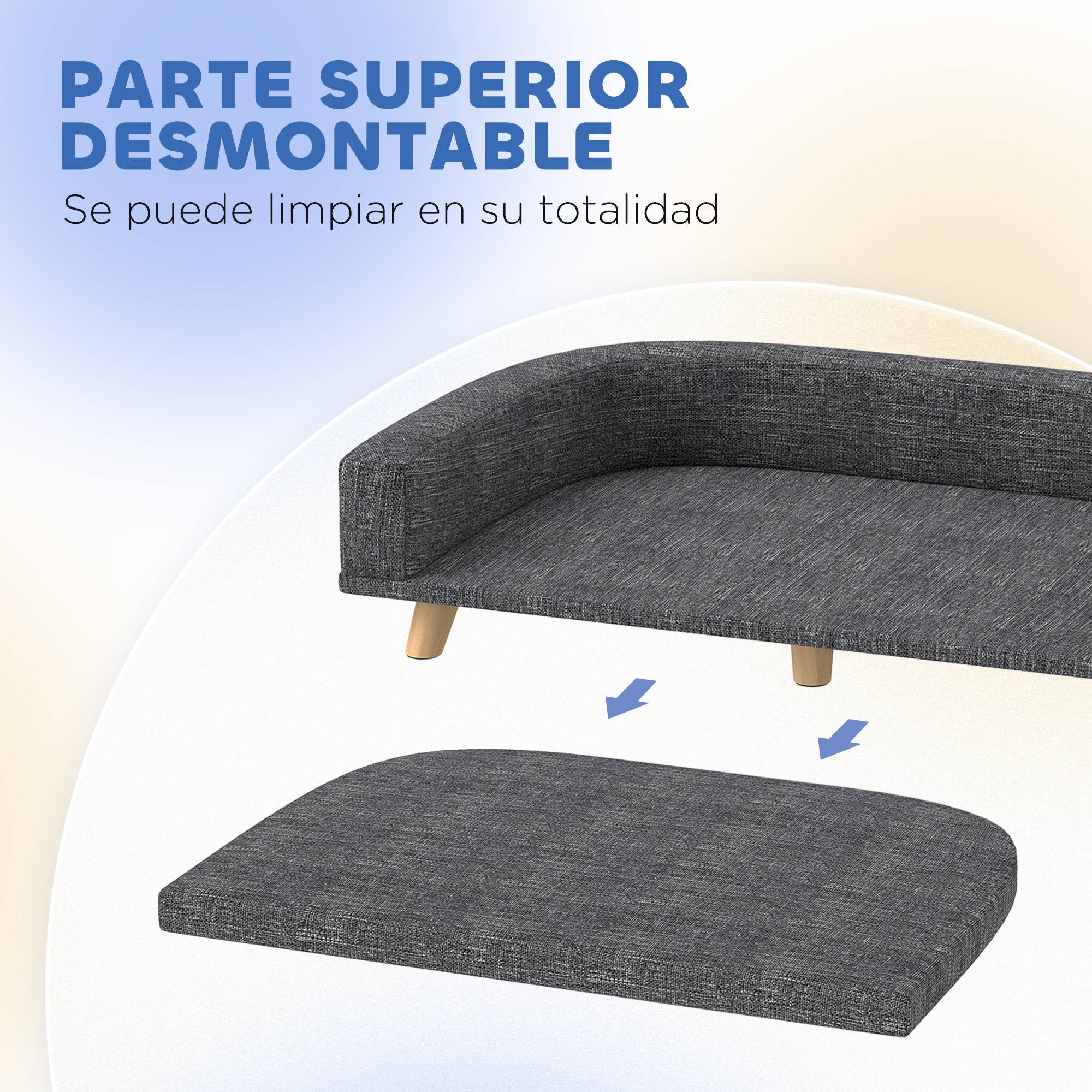 Lit Canapé pour Grand Chien Surélevé en Bois Couchage Confortable Coussin Lavable 98x67 cm Gris Foncé - ComfortXL Outdoor Living - Image 7