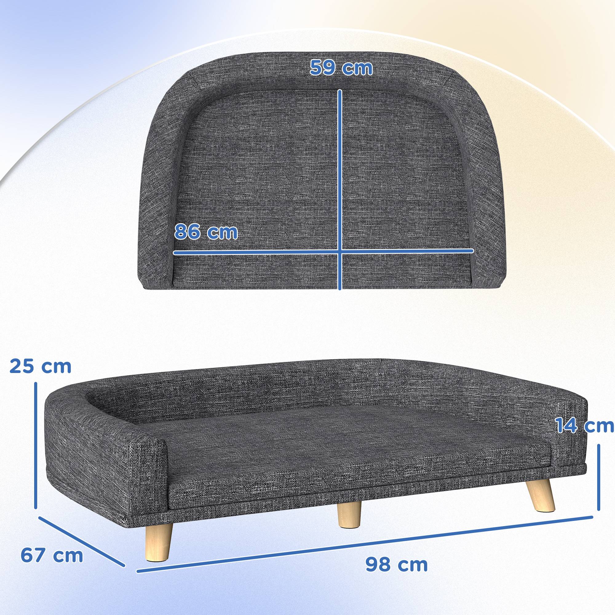 Lit Canapé pour Grand Chien Surélevé en Bois Couchage Confortable Coussin Lavable 98x67 cm Gris Foncé - ComfortXL Outdoor Living - Image 5