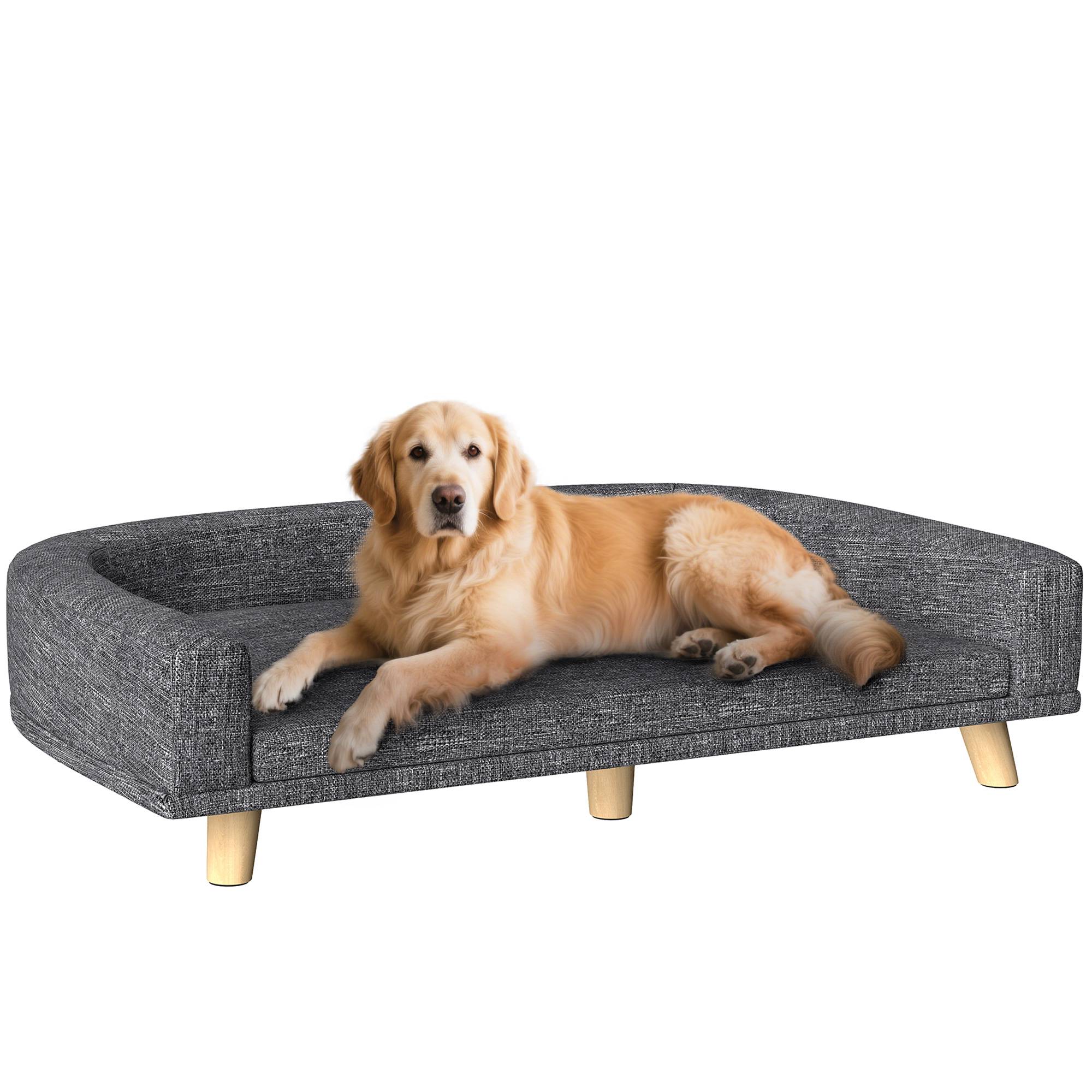 Lit Canapé pour Grand Chien Surélevé en Bois Couchage Confortable Coussin Lavable 98x67 cm Gris Foncé - ComfortXL Outdoor Living - Image 1