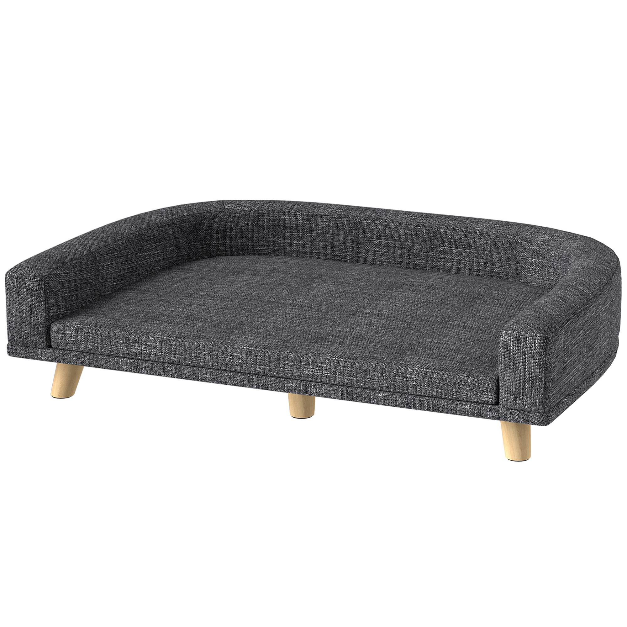 Lit Canapé pour Grand Chien Surélevé en Bois Couchage Confortable Coussin Lavable 98x67 cm Gris Foncé - ComfortXL Outdoor Living - Image 2
