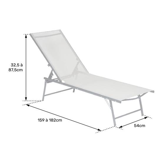 Lot de 2 bains de soleil pliants SICILIA en textilène gris - structure blanche - HAPPY GARDEN - Image 8