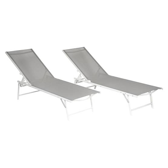 Lot de 2 bains de soleil pliants SICILIA en textilène gris - structure blanche - HAPPY GARDEN - Image 1