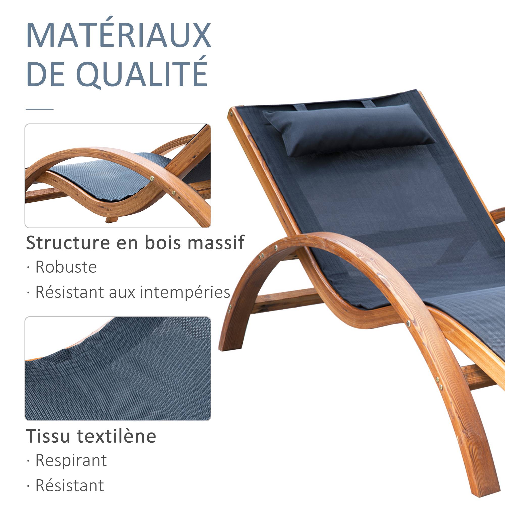 Transat Chaise Longue Design Style Tropical Bois Massif Naturel Noir ...