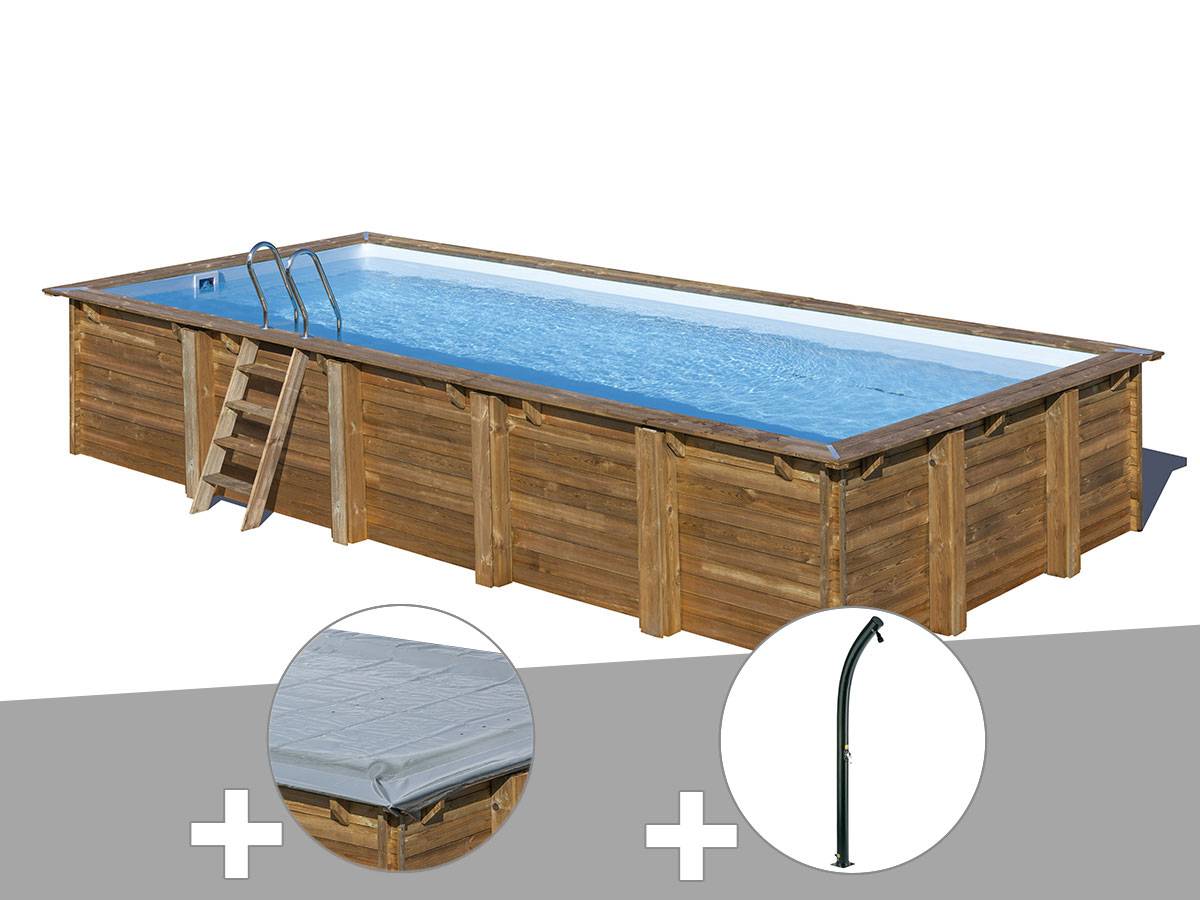Gré - Kit piscine bois Gré Braga 8,15 x 4,20 x 1,46 m + Bâche hiver + Douche