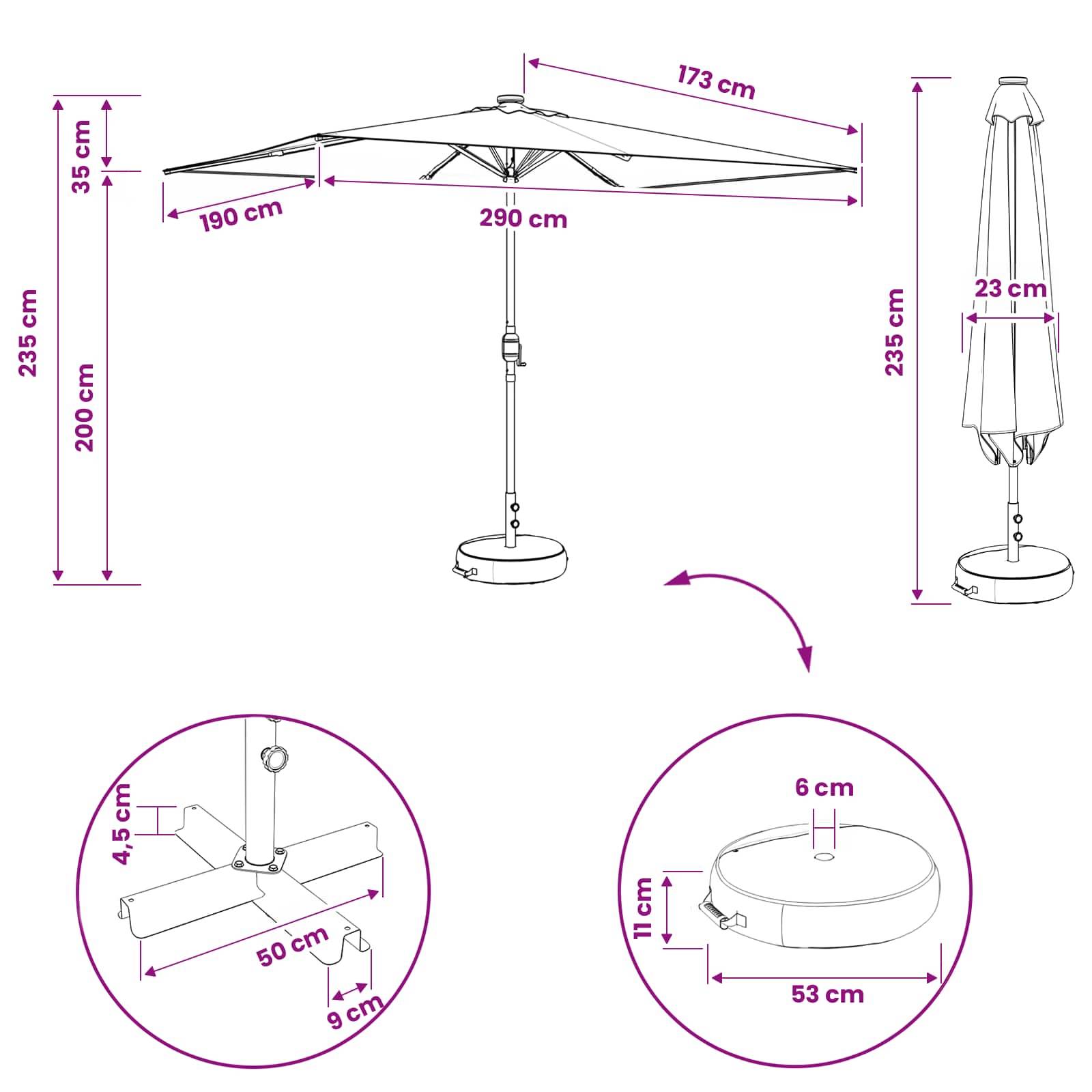 PANGIVO - Parasol polyester noir et blanc 290 x 190 x 235 cm - PANGIVO - Image 8