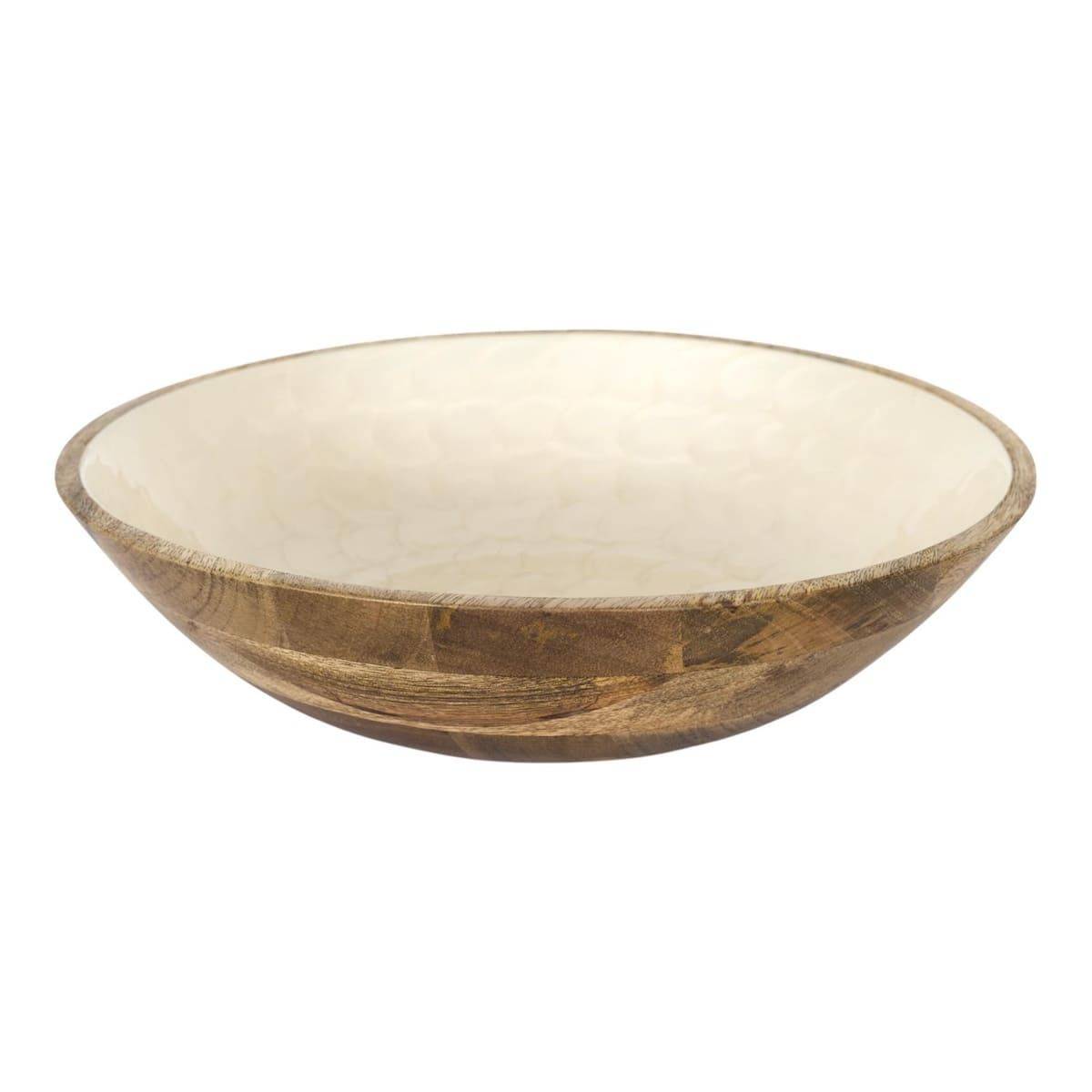 Saladier en bois de manguier avec intérieur texturé nid d'abeille beige (Ø33 cm) - - Image 1