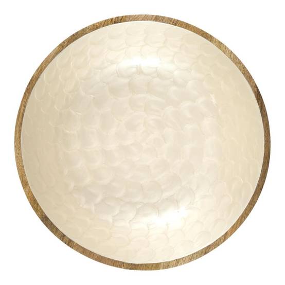 Saladier en bois de manguier avec intérieur texturé nid d'abeille beige (Ø33 cm) - - Image 6