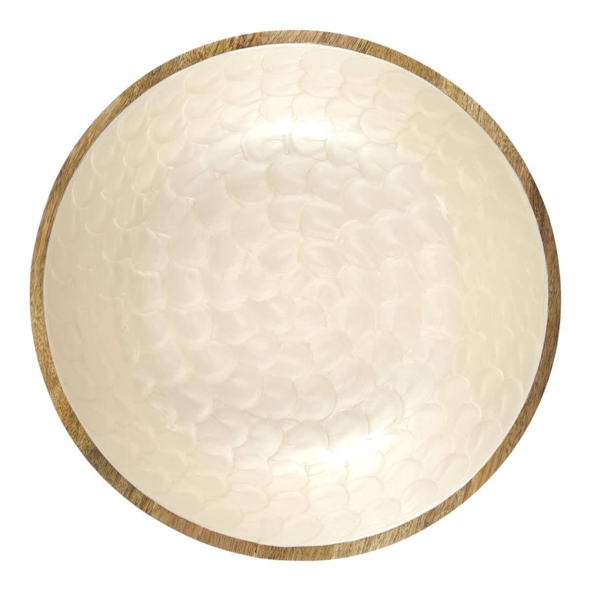 Saladier en bois de manguier avec intérieur texturé nid d'abeille beige (Ø33 cm) - - Image 6