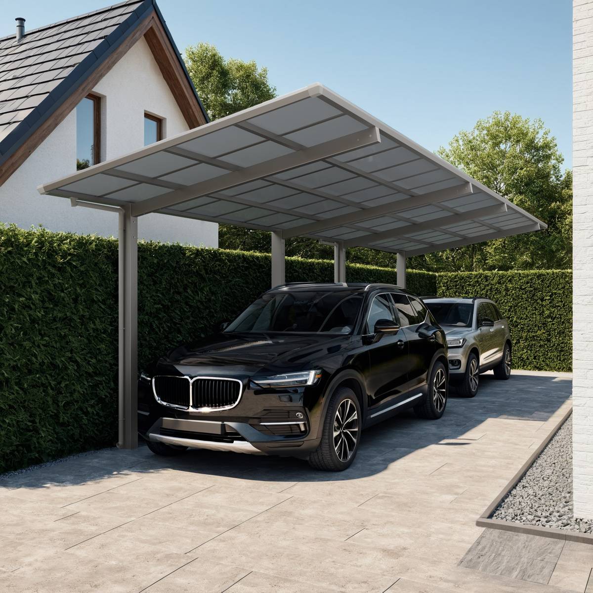 Carport double en ligne , toiture droite, charge de toiture 100kg/m²- Anodisé coloris inox brillant - Ximax Linea Standard - Image 2