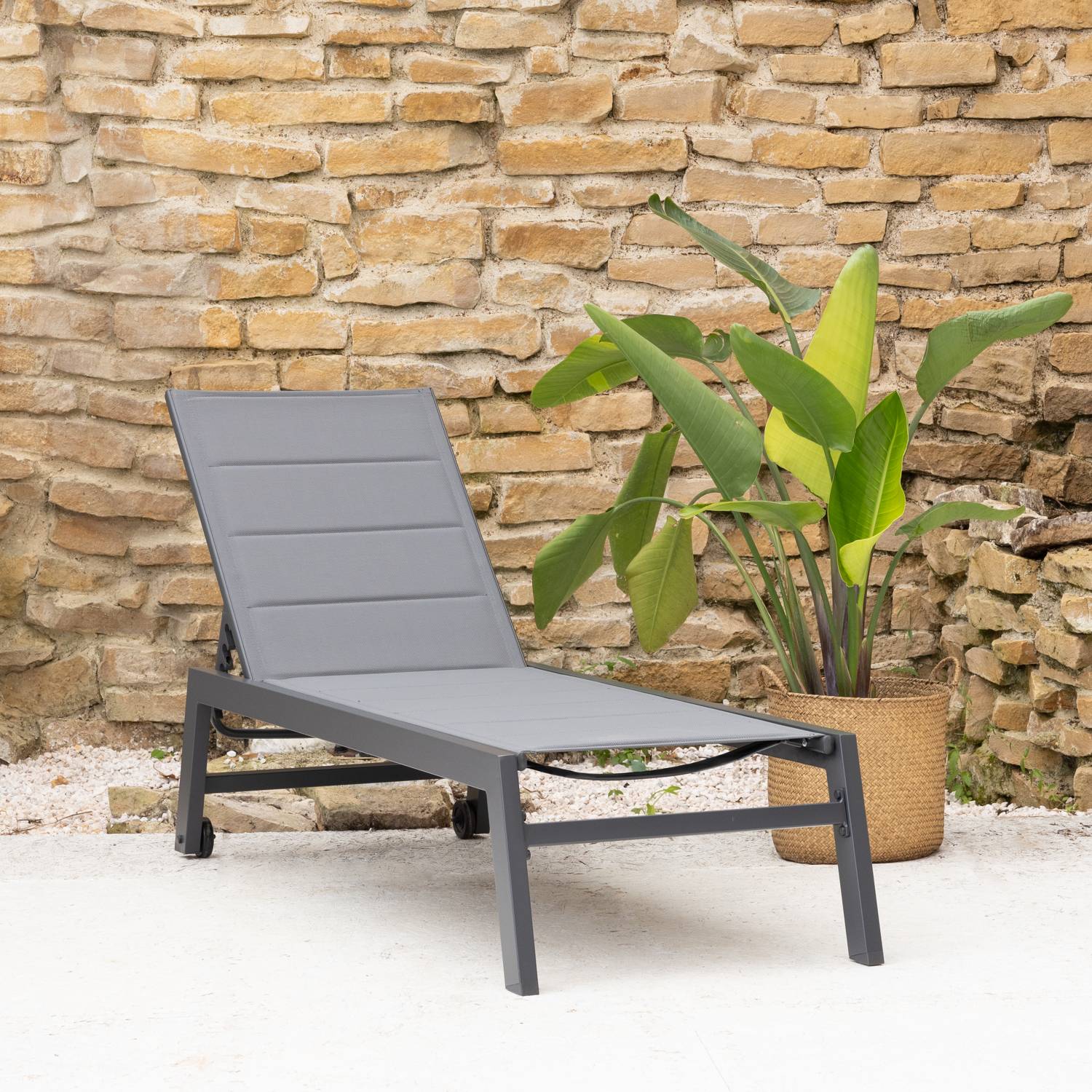 Happy Garden - Bain de soleil BARBADOS en textilène gris - aluminium gris anthracite - HAPPY GARDEN - Imagen 2
