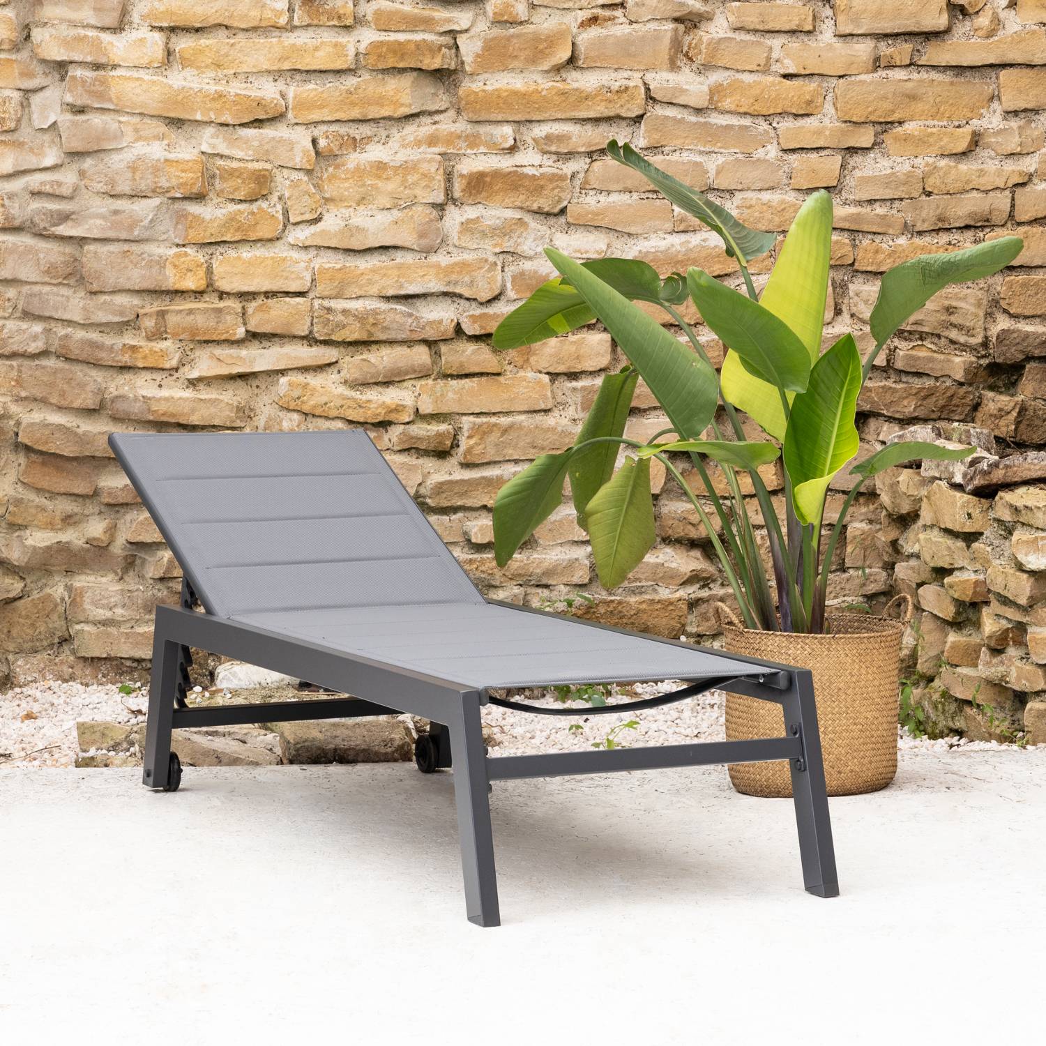 Happy Garden - Bain de soleil BARBADOS en textilène gris - aluminium gris anthracite - HAPPY GARDEN - Imagen 10