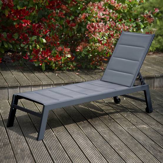Happy Garden - Bain de soleil BARBADOS en textilène gris - aluminium gris anthracite - HAPPY GARDEN - Imagen 10