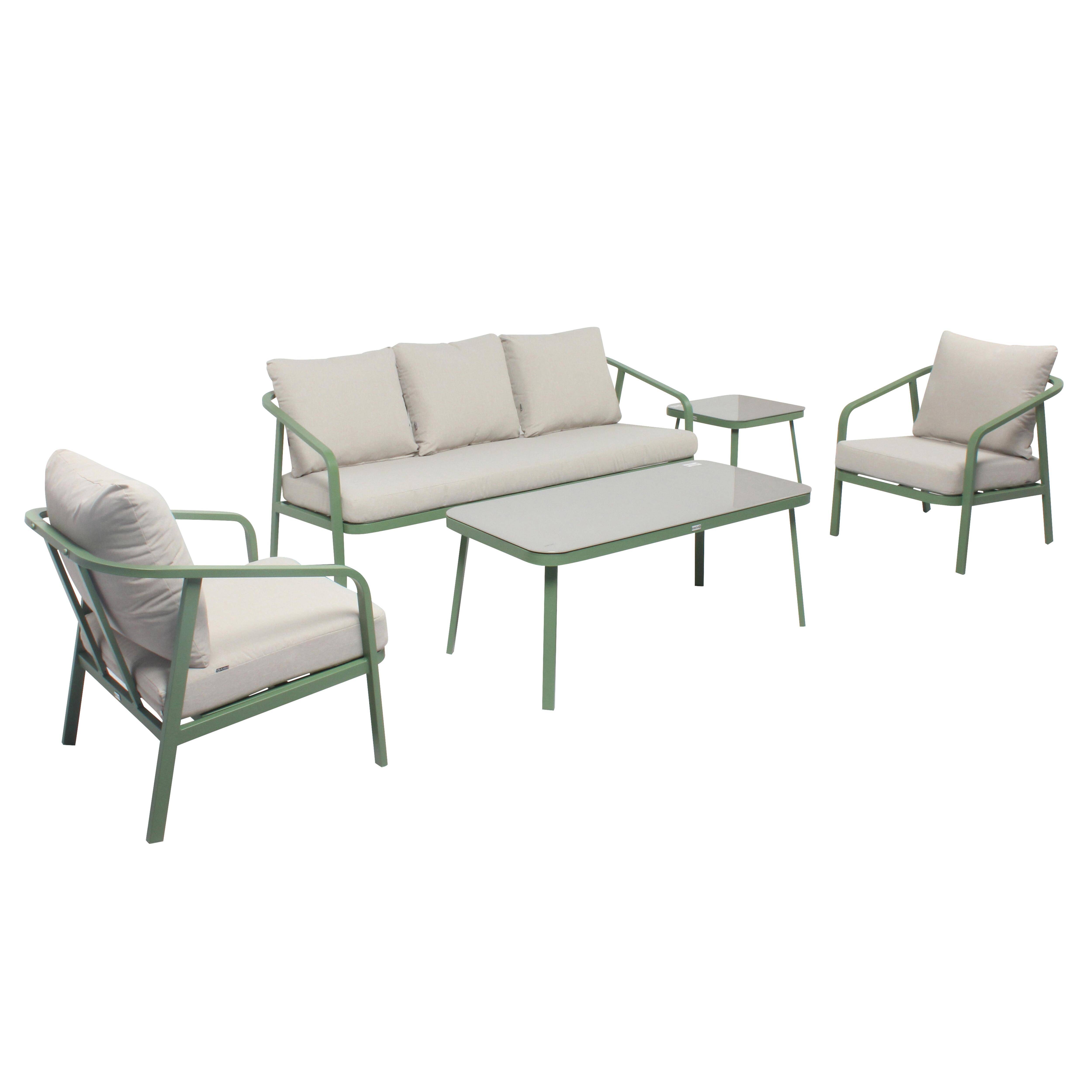 Oviala - Salon de jardin 5 place en aluminium vert Pampelonne - Oviala - Image 1