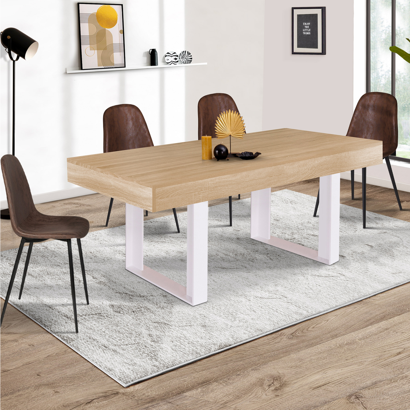 Table à manger rectangle PHOENIX 6 personnes bois et blanc 160 cm - Image 1