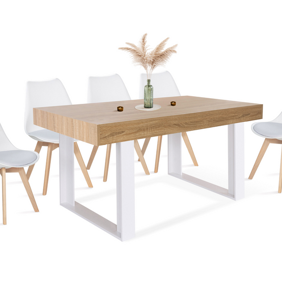 Table à manger rectangle PHOENIX 6 personnes bois et blanc 160 cm - Image 2
