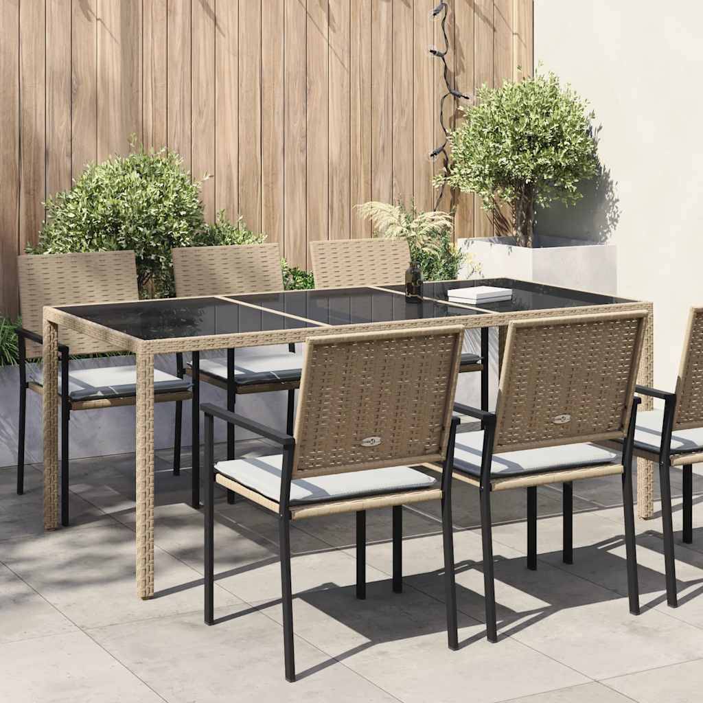 ComfortXL - Grande Table de Jardin Rectangulaire 190x90cm Beige en Résine Tressée et Plateau Verre Trempé – ComfortXL Outdoor Living - Image 1