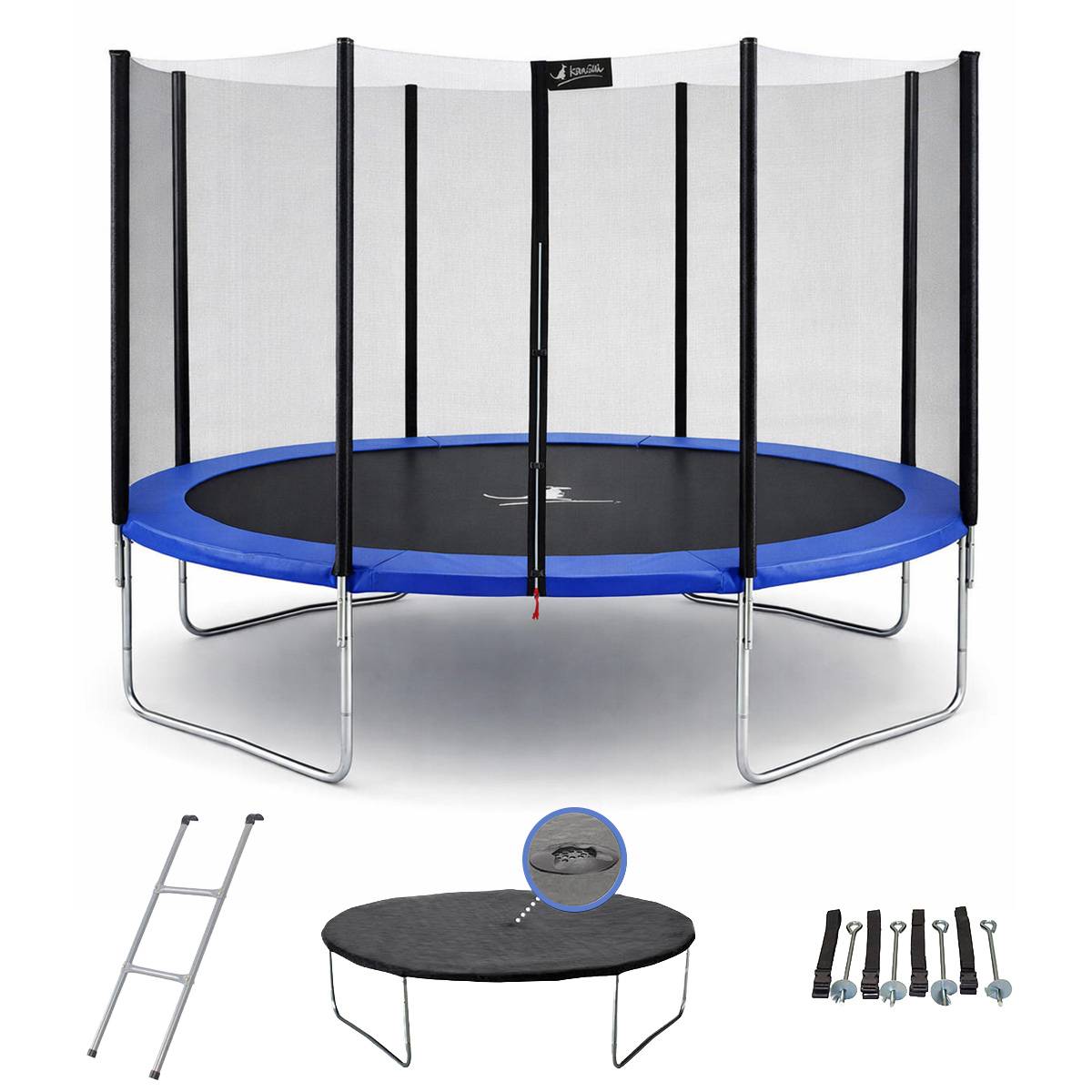 Kangui - Trampoline rond Bleu Ø 430cm avec filet, échelle, bâche et kit ancrage Kangui - Image 1