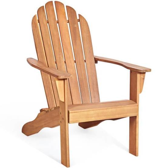 Chaise de Jardin Adirondack en Bois Résistant aux Intempéries avec Dossier Incurvé Charge 170KG Naturel - Image 1