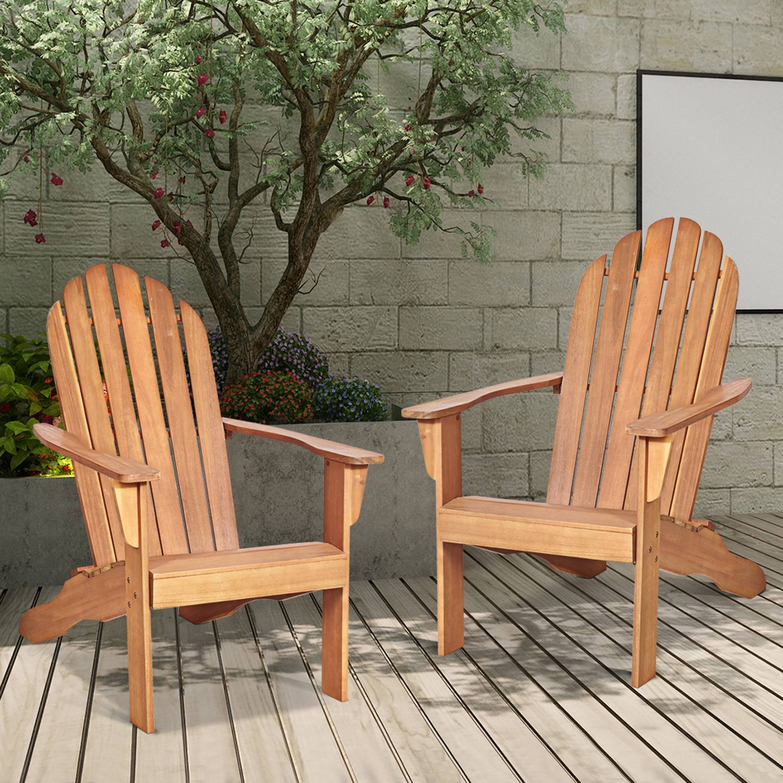 Chaise de Jardin Adirondack en Bois Résistant aux Intempéries avec Dossier Incurvé Charge 170KG Naturel - Image 6