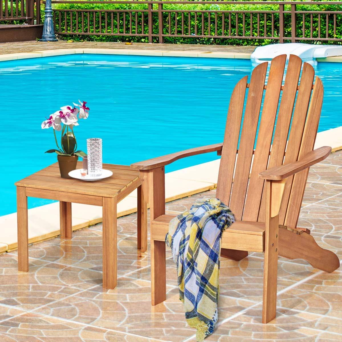 Chaise de Jardin Adirondack en Bois Résistant aux Intempéries avec Dossier Incurvé Charge 170KG Naturel - Image 8