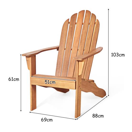 Chaise de Jardin Adirondack en Bois Résistant aux Intempéries avec Dossier Incurvé Charge 170KG Naturel - Image 4