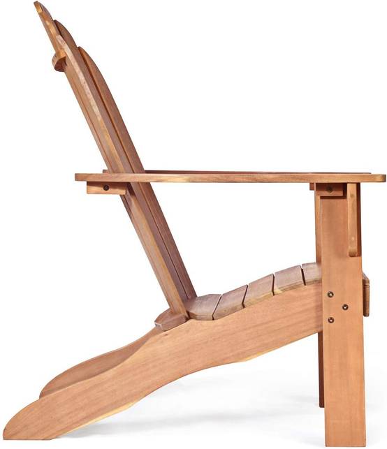 Chaise de Jardin Adirondack en Bois Résistant aux Intempéries avec Dossier Incurvé Charge 170KG Naturel - Image 7
