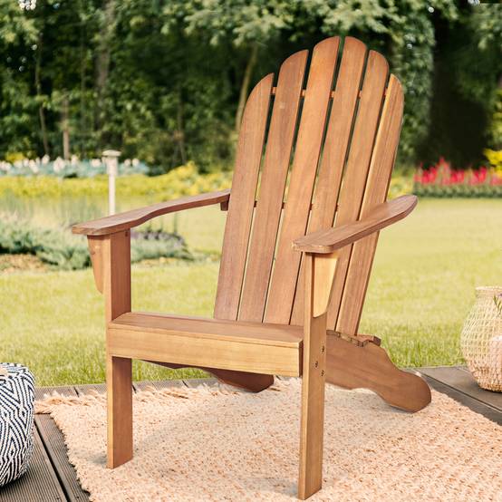 Chaise de Jardin Adirondack en Bois Résistant aux Intempéries avec Dossier Incurvé Charge 170KG Naturel - Image 5