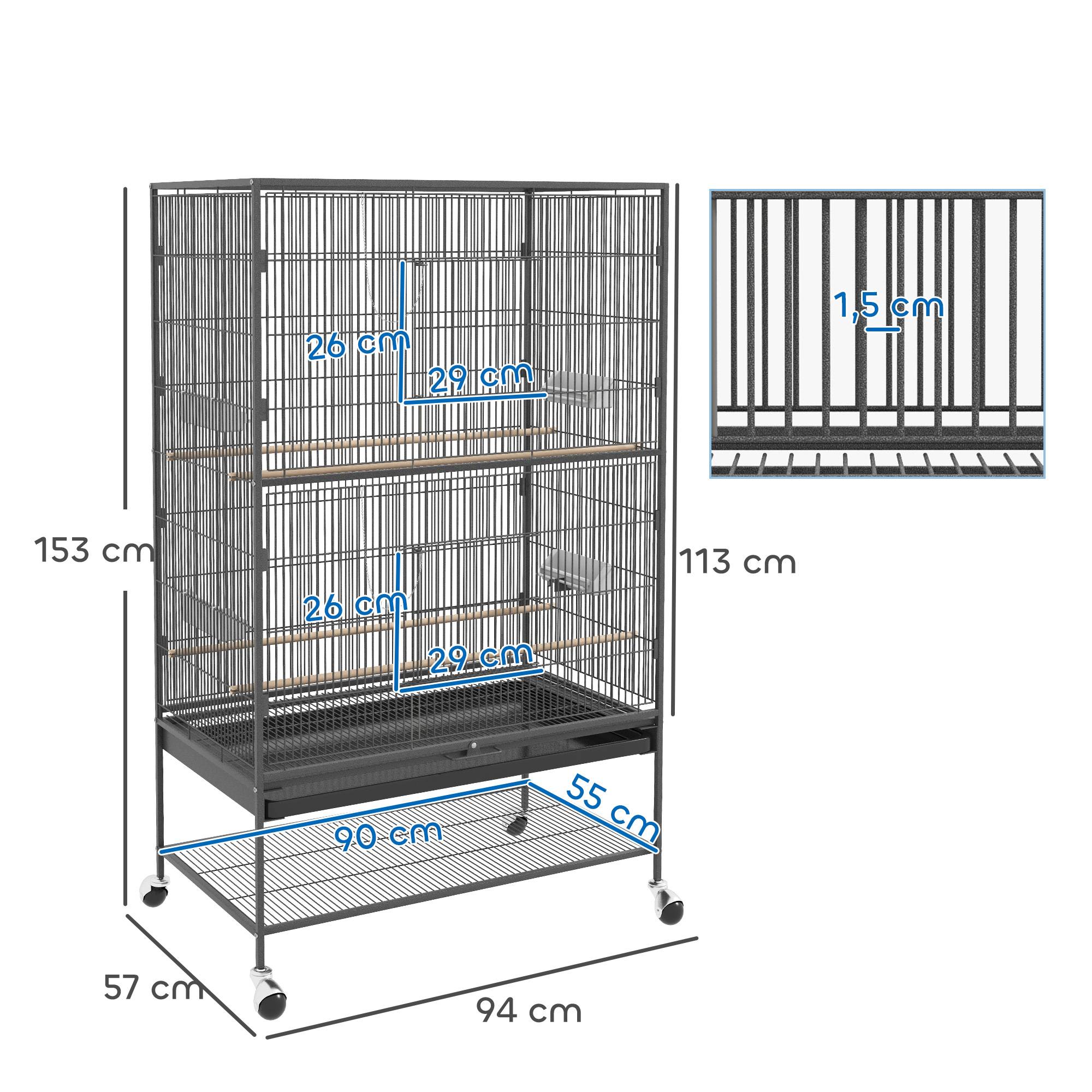 Cage à oiseaux acier gris 94 x 57 x 153 cm - PANGIVO - Image 5