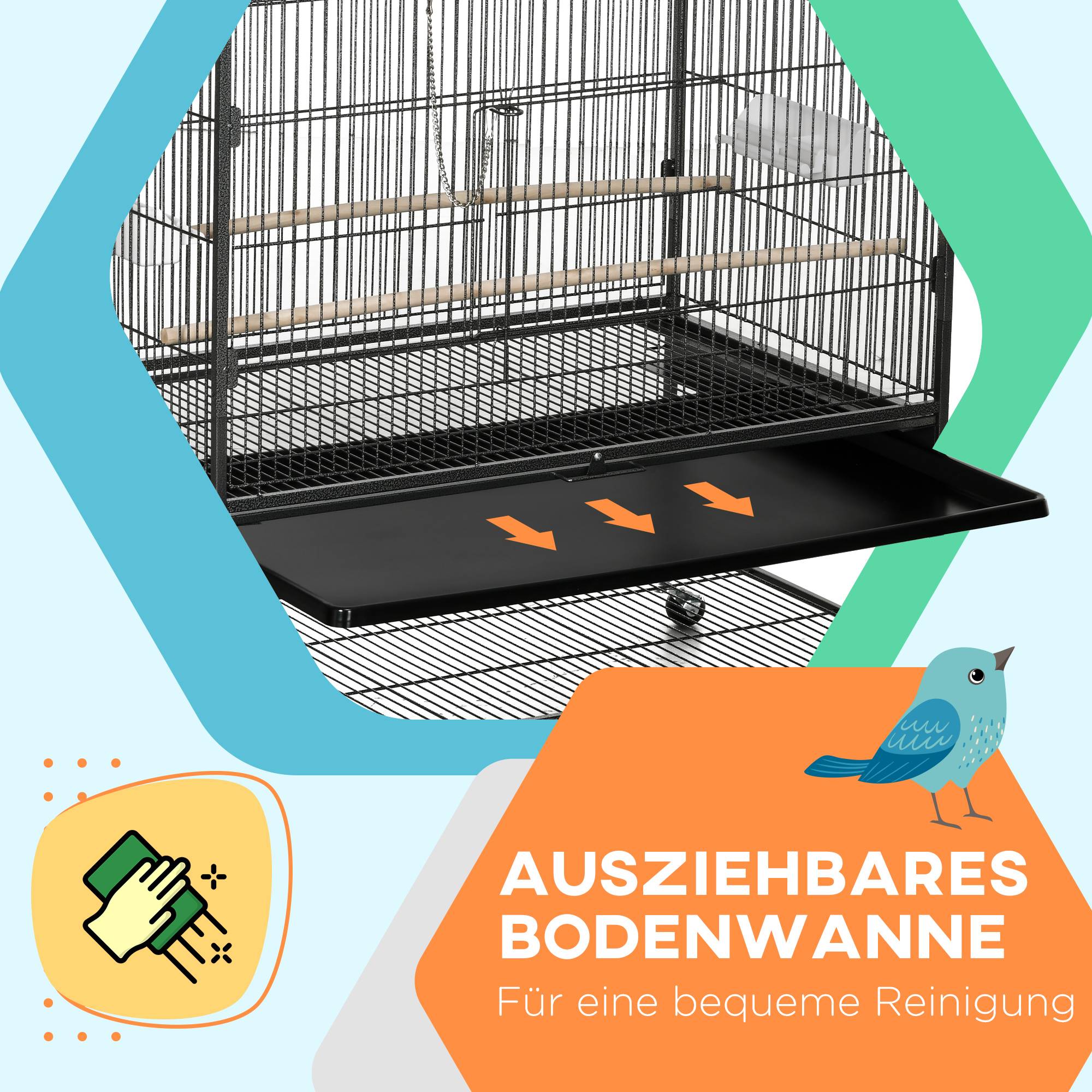 Cage à oiseaux acier gris 94 x 57 x 153 cm - PANGIVO - Image 7
