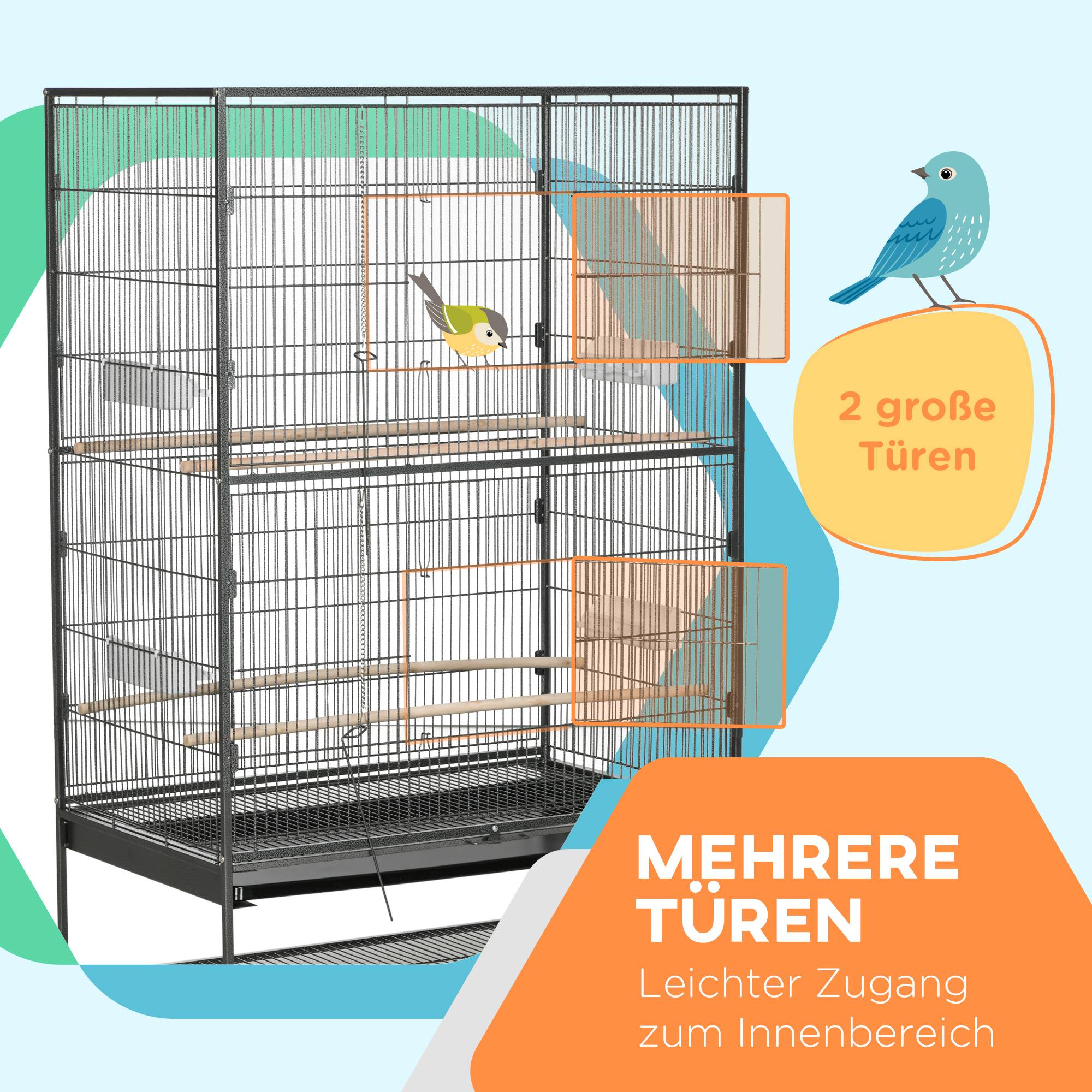 Cage à oiseaux acier gris 94 x 57 x 153 cm - PANGIVO - Image 6
