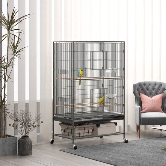 Cage à oiseaux acier gris 94 x 57 x 153 cm - PANGIVO - Image 4