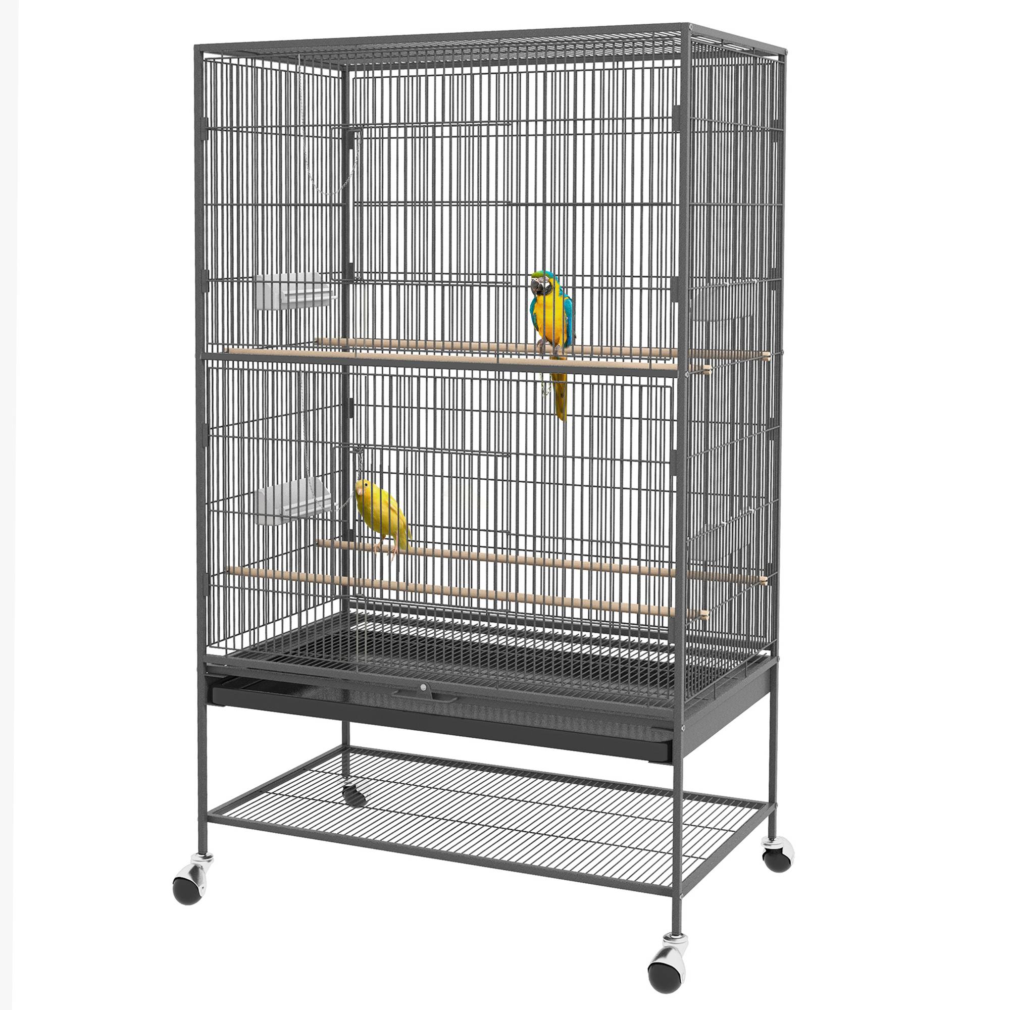 Cage à oiseaux acier gris 94 x 57 x 153 cm - PANGIVO - Image 2