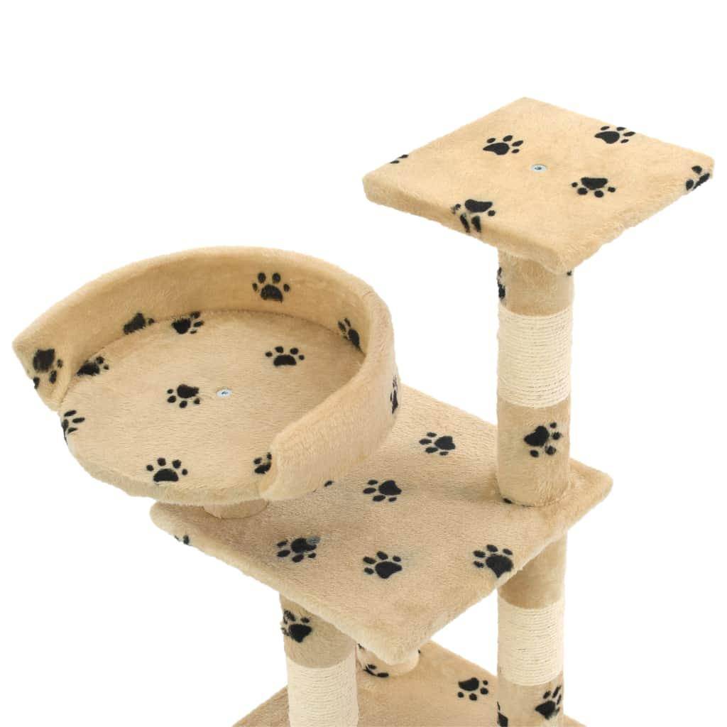 Helloshop26 - Arbre à chat griffoir grattoir niche jouet animaux peluché en sisal 65 cm beige motif de pattes - Imagen 4