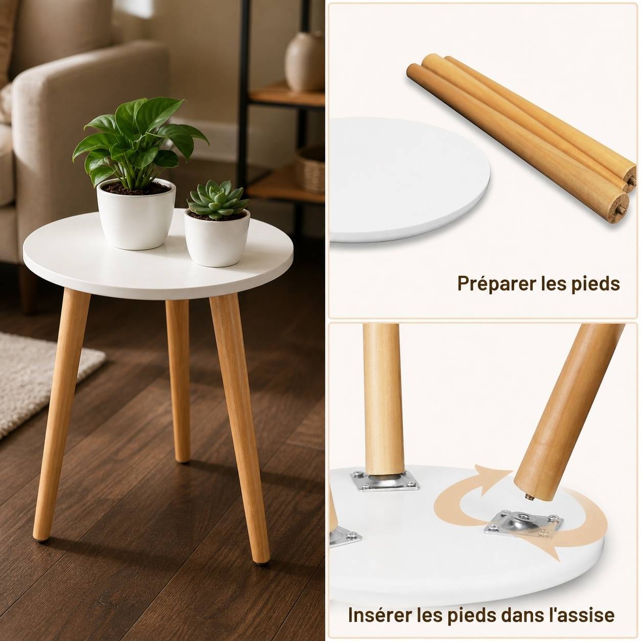 Support de Plante Bois Rond Table de Chevet Moderne pour Salon Balcon Jardin - Image 4