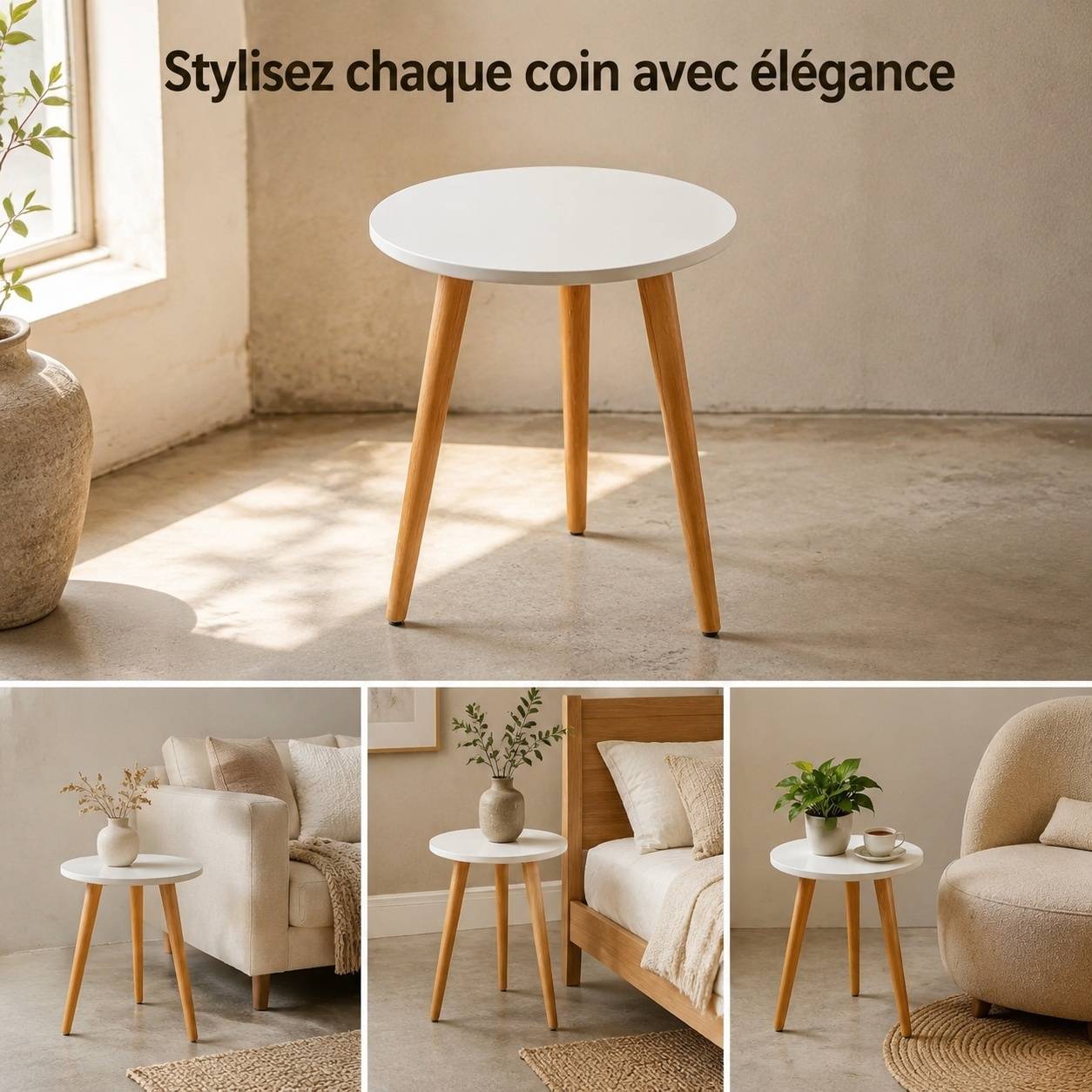 Support de Plante Bois Rond Table de Chevet Moderne pour Salon Balcon Jardin - Image 7