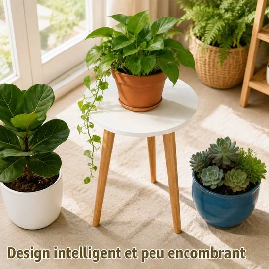 Support de Plante Bois Rond Table de Chevet Moderne pour Salon Balcon Jardin - Image 6