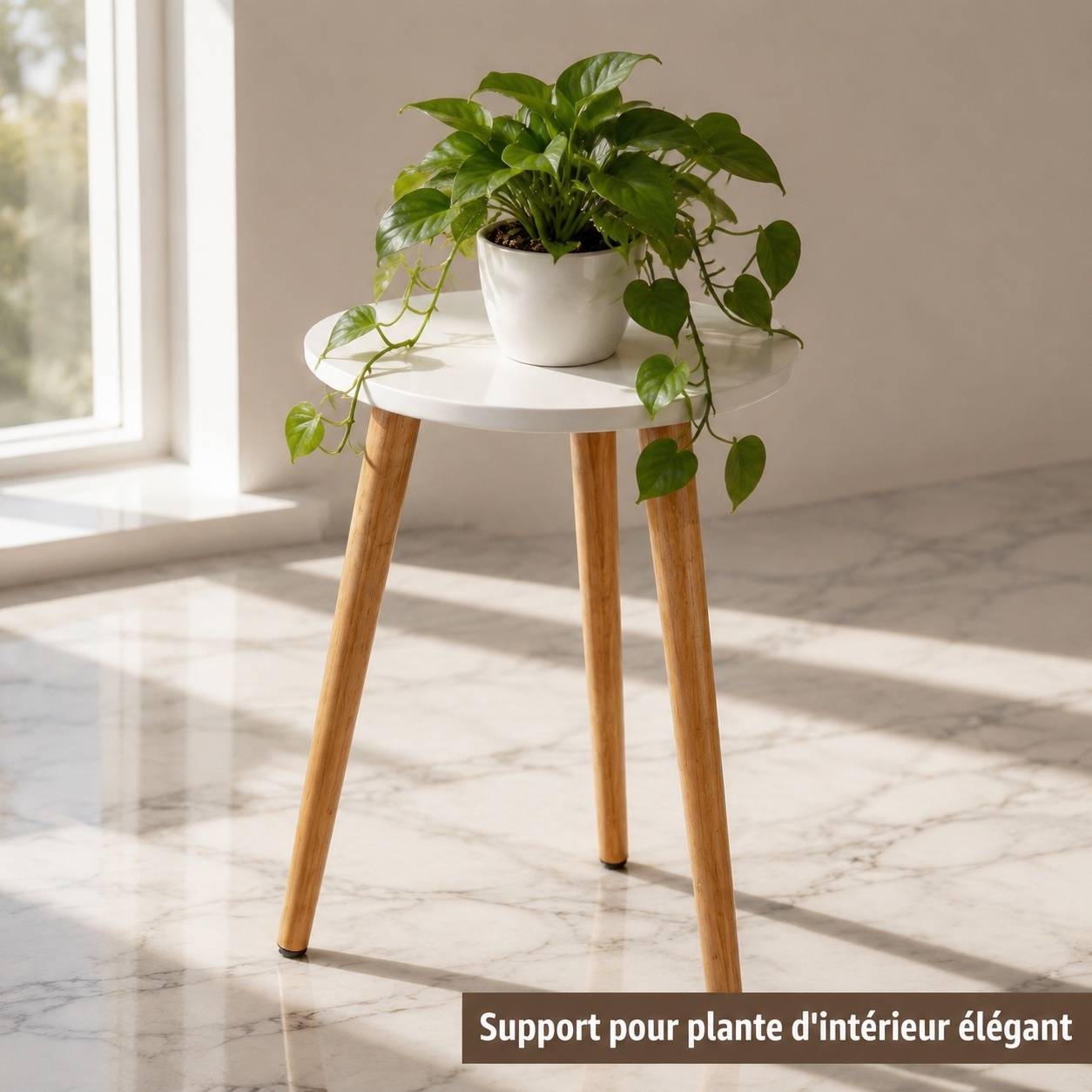 Support de Plante Bois Rond Table de Chevet Moderne pour Salon Balcon Jardin - Image 5