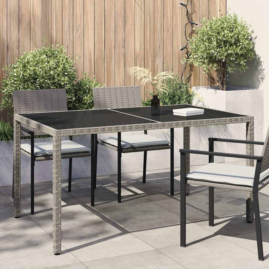 PANGIVO - Table de jardin verre trempé et poly rotin gris 150 x 90 x 75 cm, Poid :28.4kg - PANGIVO