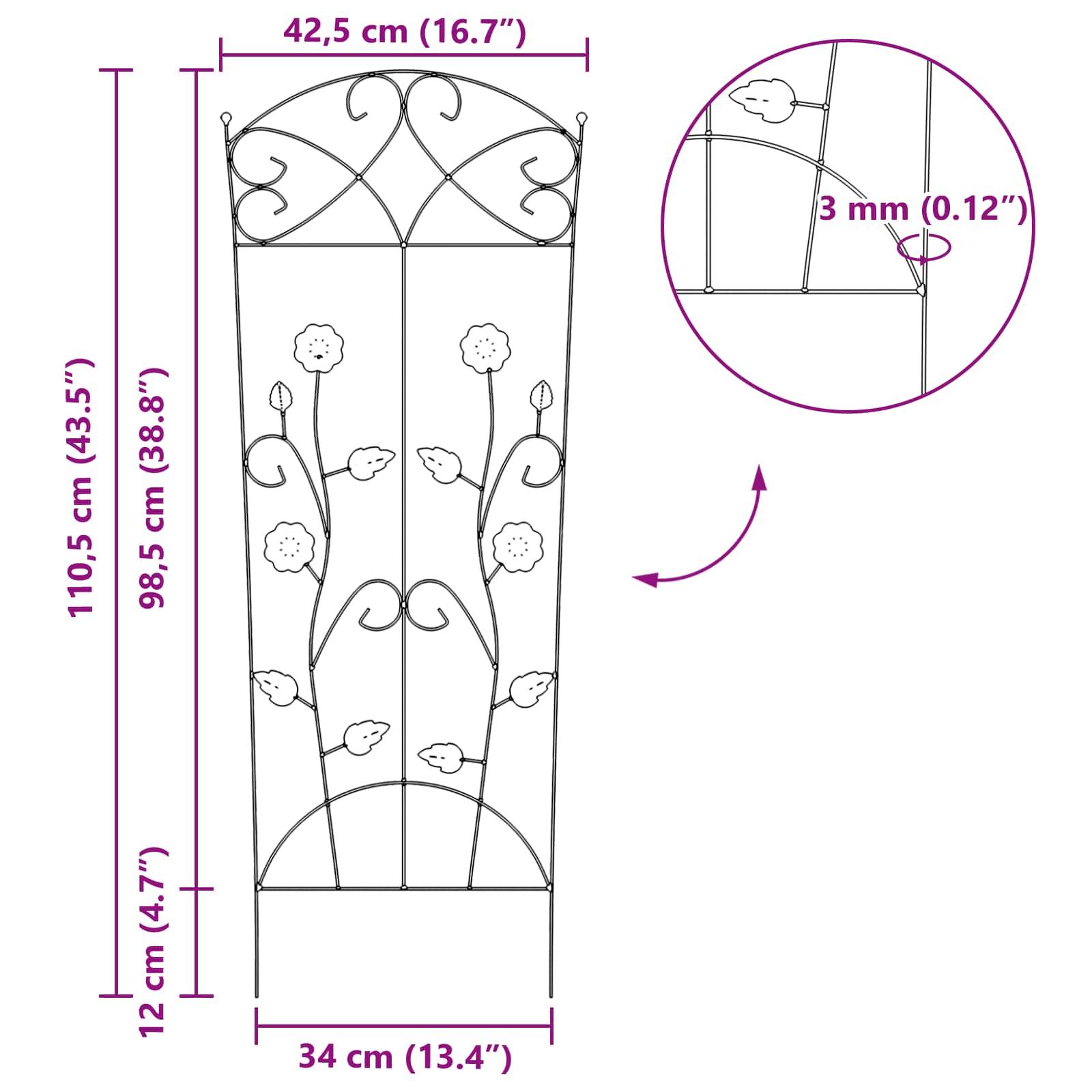 Clôture Décorative Acier Noir Lot de 3 Treillis pour Jardin et Terrasse 112x40cm - ComfortXL Outdoor Living - Image 9