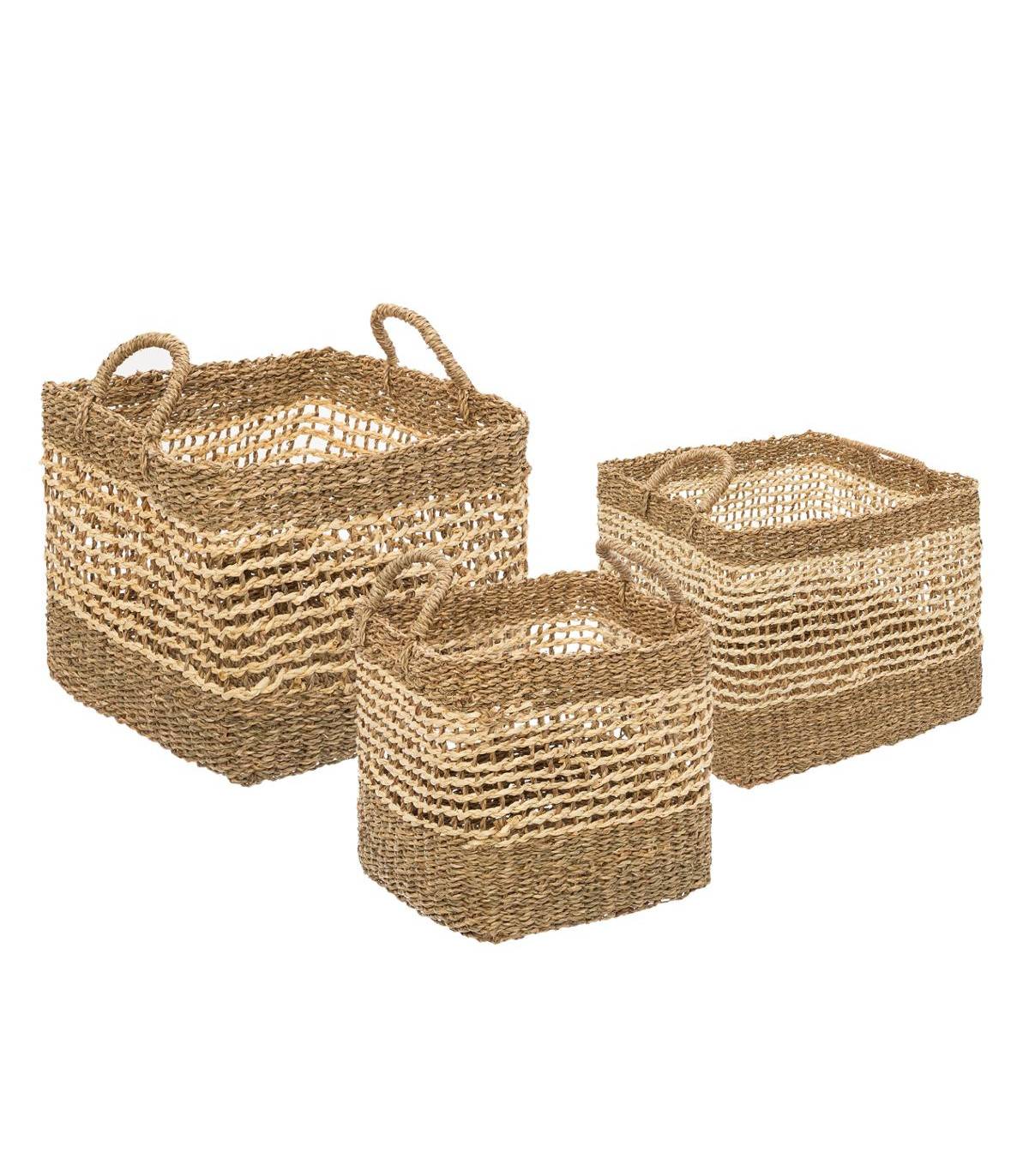 Set de 3 Paniers de rangement carré en Osier tressé et ajouré - Imagen 1