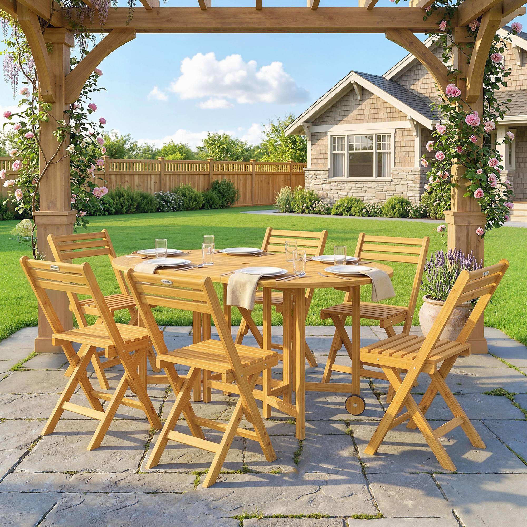 Salon de jardin bois d'acacia naturel 150 x 90 x 74 cm - PANGIVO - Image 10