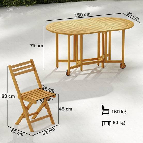 Salon de jardin bois d'acacia naturel 150 x 90 x 74 cm - PANGIVO - Image 5