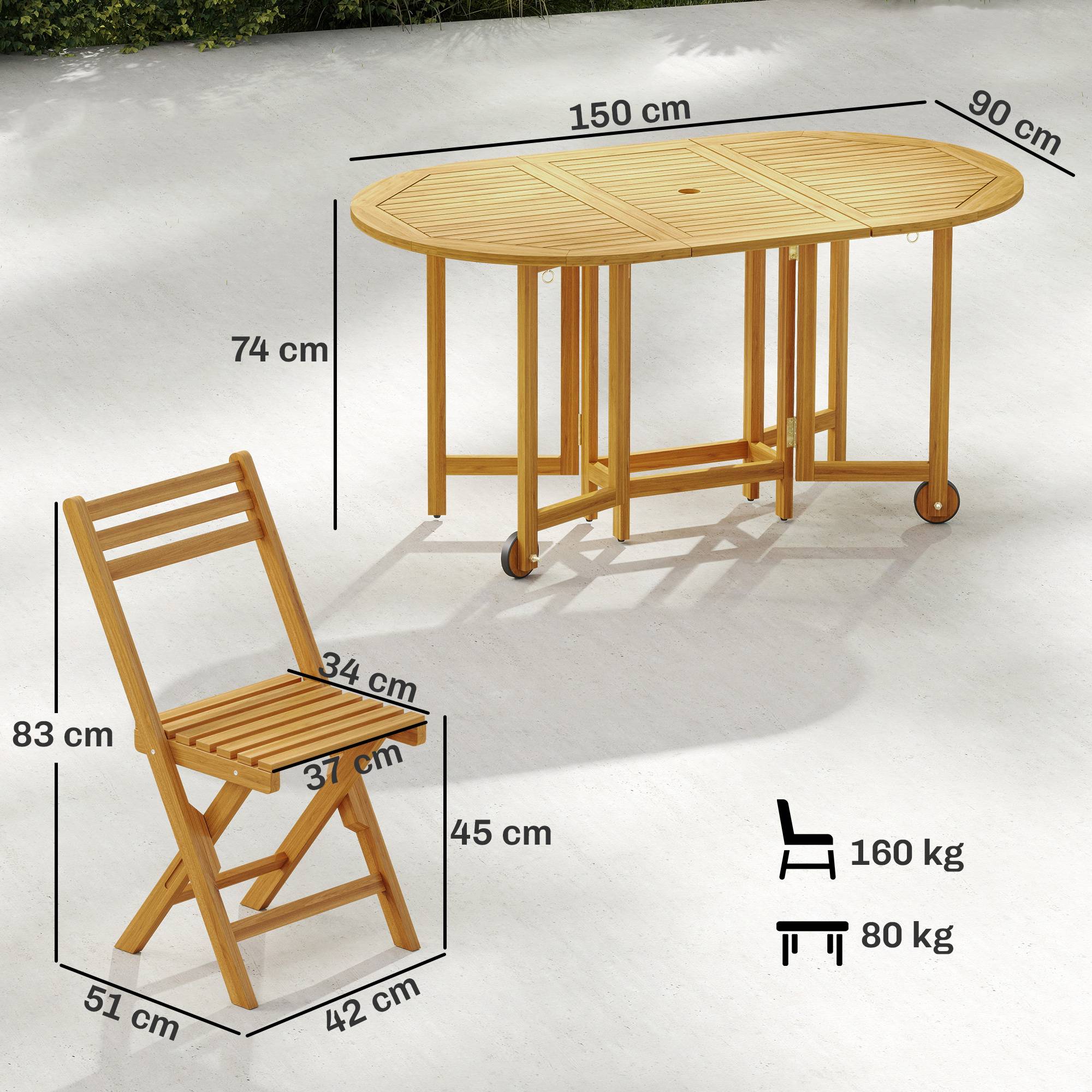 Salon de jardin bois d'acacia naturel 150 x 90 x 74 cm - PANGIVO - Image 5