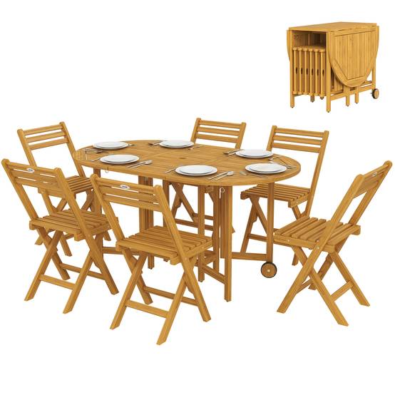 Salon de jardin bois d'acacia naturel 150 x 90 x 74 cm - PANGIVO - Image 2