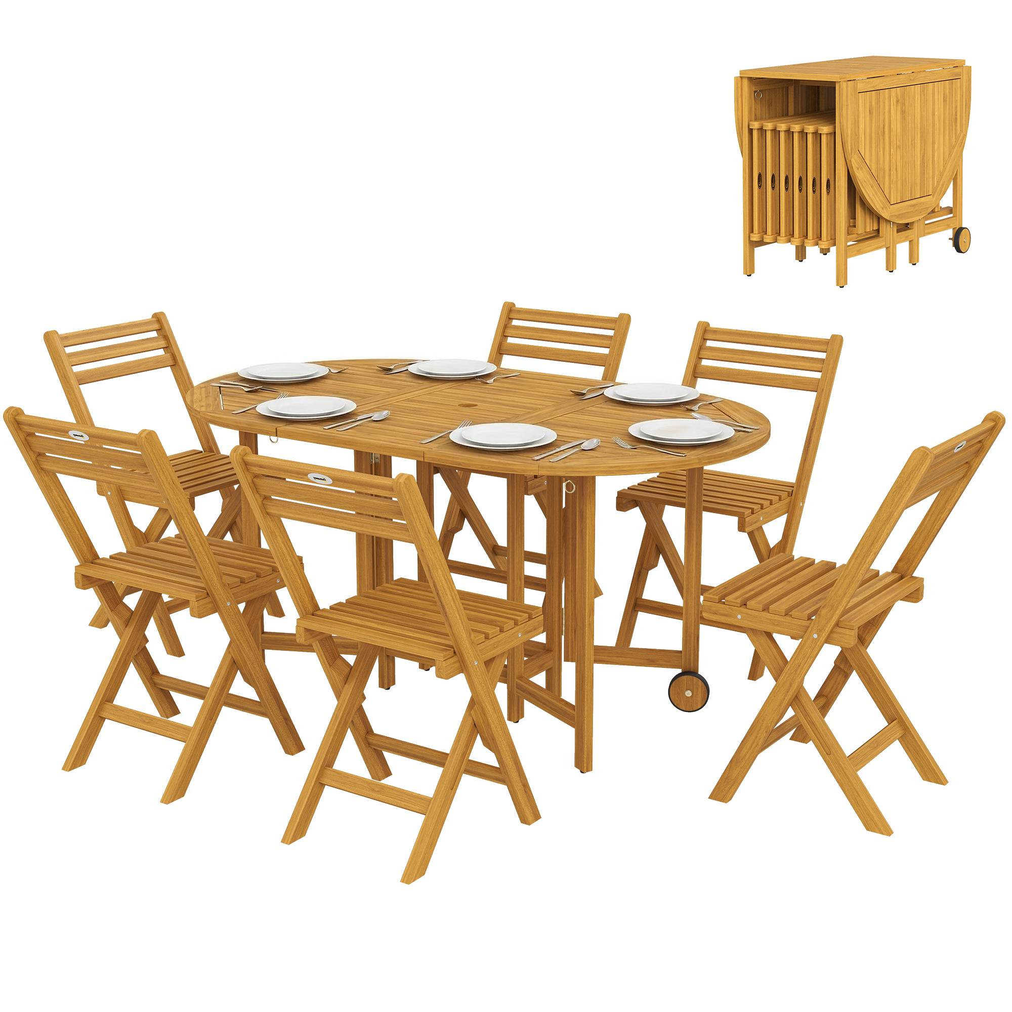 Salon de jardin bois d'acacia naturel 150 x 90 x 74 cm - PANGIVO - Image 2
