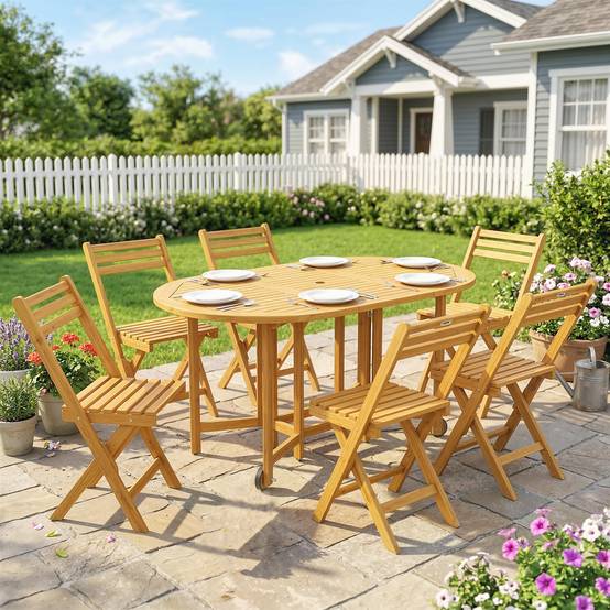 Salon de jardin bois d'acacia naturel 150 x 90 x 74 cm - PANGIVO - Image 3