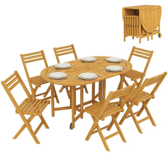 Salon de jardin bois d'acacia naturel 150 x 90 x 74 cm - PANGIVO - Image 1