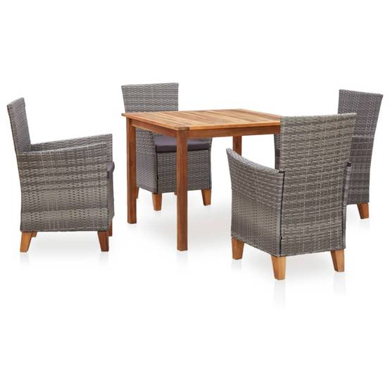 Mobilier à dîner 5 pcs | Mobilier d'extérieur résine tressée et bois d'acacia gris Maison Chic - Image 2