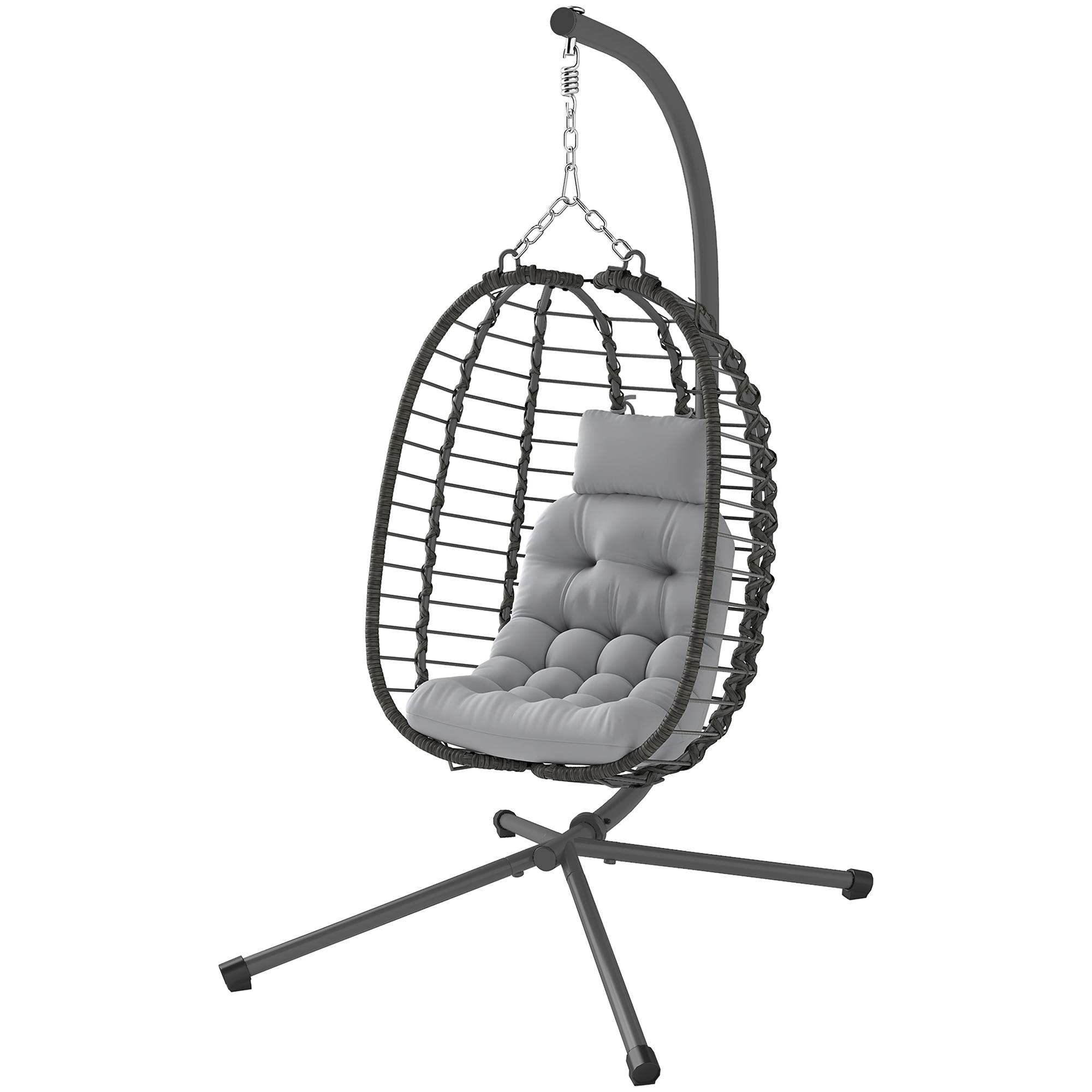 Fauteuil œuf suspendu pliable Résine tressée Intérieur & jardin Hauteur réglable Gris - ComfortXL Outdoor Living - Image 2