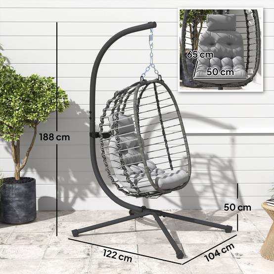 Fauteuil œuf suspendu pliable Résine tressée Intérieur & jardin Hauteur réglable Gris - ComfortXL Outdoor Living - Image 5